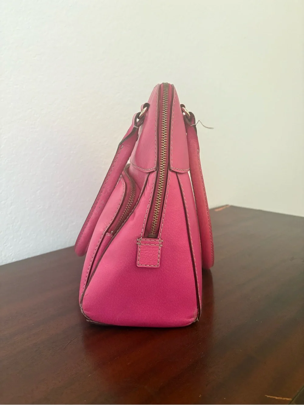 Kate Spade New York Pink Pebbled Leather Bowling Satchel | Gold Hardware
